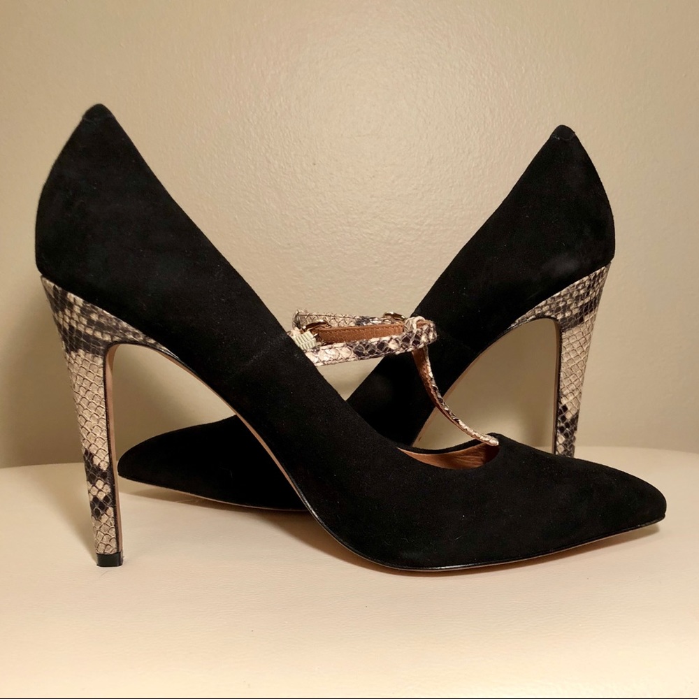 Coach Black Suede with Snake Skin T-Strap and Heel